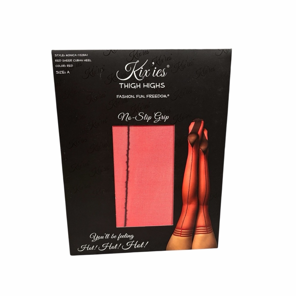 Kix'ies Monica Red Sheer Cuban Heel Thigh Highs - Size A